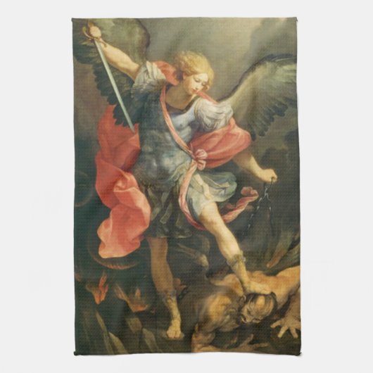 St Michael der Erzengel, der den Teufel besiegt Geschirrtuch (Vertikal)
