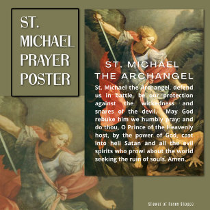 St. Michael der Erzengel Gebet mit weißem Text Poster