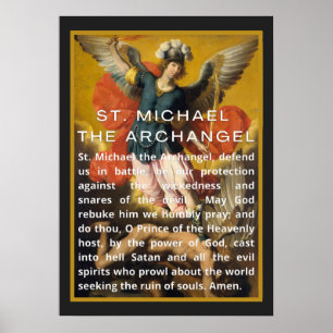 St. Michael der Erzengel Gebet mit weißem Text Poster