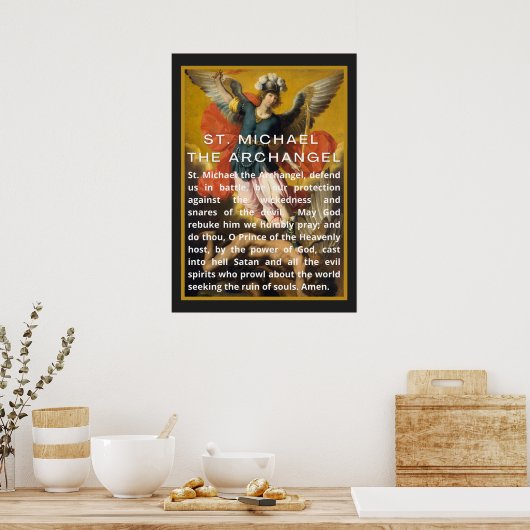 St. Michael der Erzengel Gebet mit weißem Text Poster (Küche)
