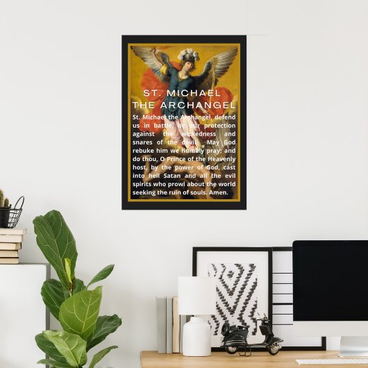 St. Michael der Erzengel Gebet mit weißem Text Poster (Heimbüro)