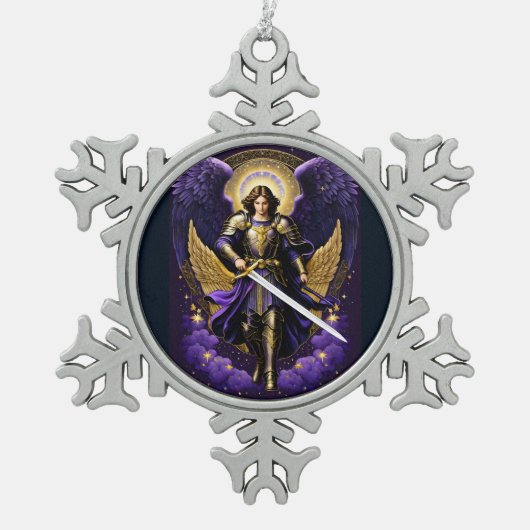 St. Michael der Erzengel römisch-katholisch Schneeflocken Zinn-Ornament (Vorderseite)