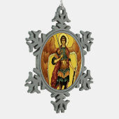 St. Michael der Erzengel Russisches Symbol Schneeflocken Zinn-Ornament (Links)