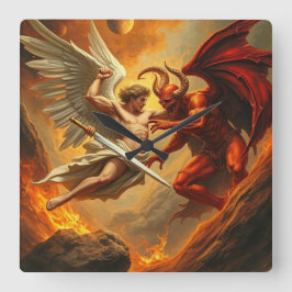 St. Michael der Erzengel tötet die Teufel-Uhr Quadratische Wanduhr