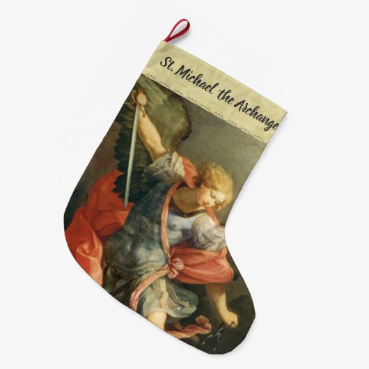 St Michael der Erzengel-traditionelle Katholische Großer Weihnachtsstrumpf (Vorderansicht (hängend))