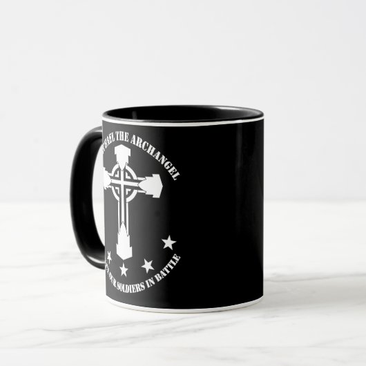 St Michael der Erzengel - weiße Schablone Tasse (Vorderseite Links)