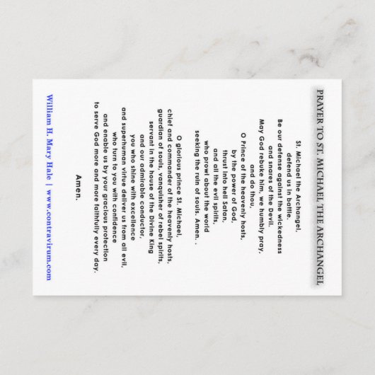 St. Michael, die Erzengel-Gebetskarte Dankeskarte (Rückseite)