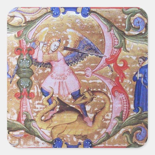 St. Michael, die Erzengel Monogram Antique Quadratischer Aufkleber (Vorderseite)