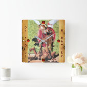 ST. MICHAEL , DRAGON AND JUSTICE Parchment Quadratische Wanduhr (Zuhause)