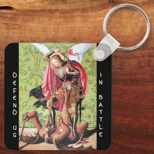 ST. MICHAEL, DRAGON UND JUSTIZ, grünes Rotes Brot Schlüsselanhänger (Rückseite)