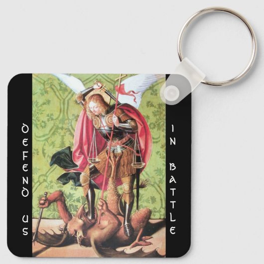 ST. MICHAEL, DRAGON UND JUSTIZ, grünes Rotes Brot Schlüsselanhänger (Rückseite)