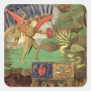 St. Michael Slay der Drache Quadratischer Aufkleber