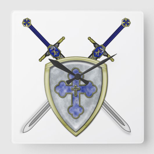 St Michael - Swords and Shield Quadratische Wanduhr (Vorderseite)