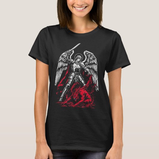St Michael The Archangel Defeats Satan Catholic T-Shirt (Vorderseite)