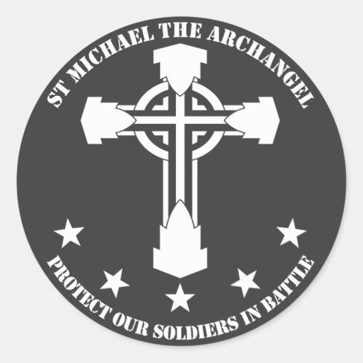St Michael The Archangel - White Stencil Runder Aufkleber (Vorderseite)