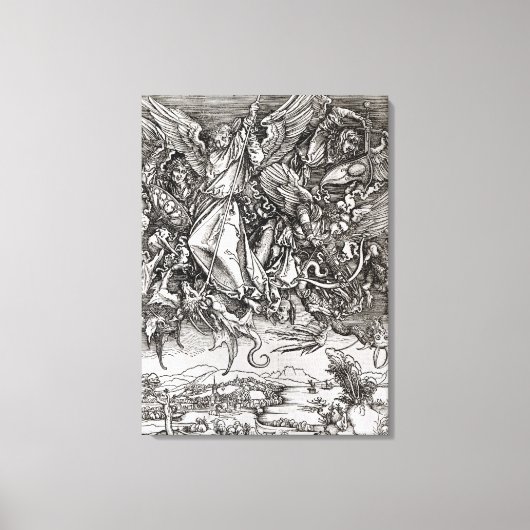 St. Michael und der Drache, aus einem Lateinischen Leinwanddruck (Vorderseite)