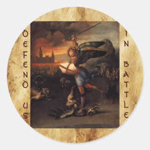 St. Michael und der Drache, braun schwarz Runder Aufkleber