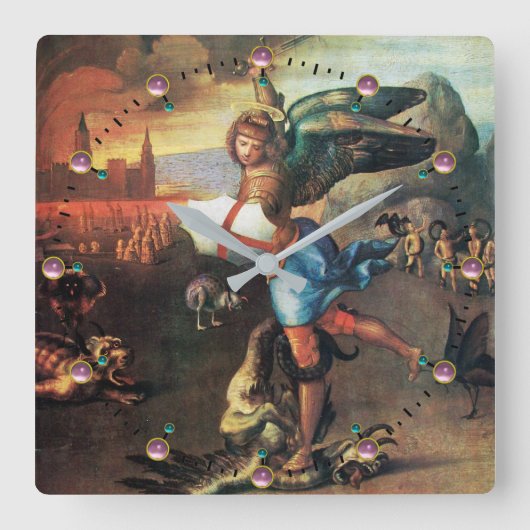 St. Michael und der Drache Quadratische Wanduhr (Vorderseite)