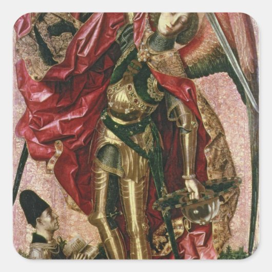 St. Michael und der Drache Quadratischer Aufkleber (Vorderseite)