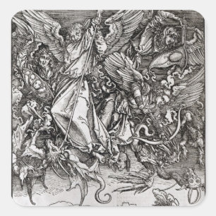 St Michael und der Drache, von einem Latein Quadratischer Aufkleber