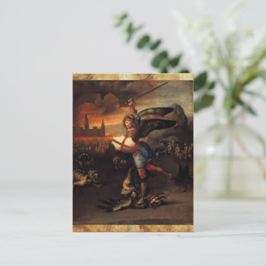 St. Michael und Dragon-Gebetskarte Postkarte (Stehend Vorderseite)