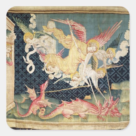 St. Michael und seine Engel kämpfen den Drachen Quadratischer Aufkleber (Vorderseite)