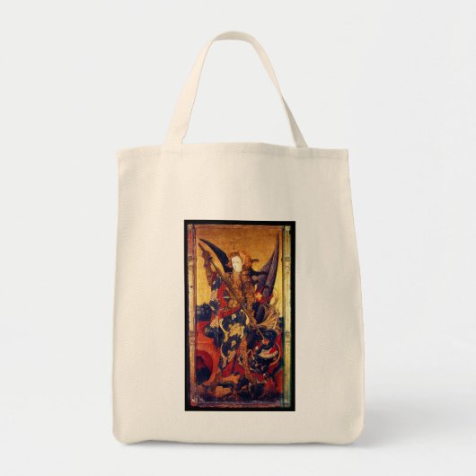 St. Michael Vanguishing Devil als mittelalterliche Tragetasche (Vorne)