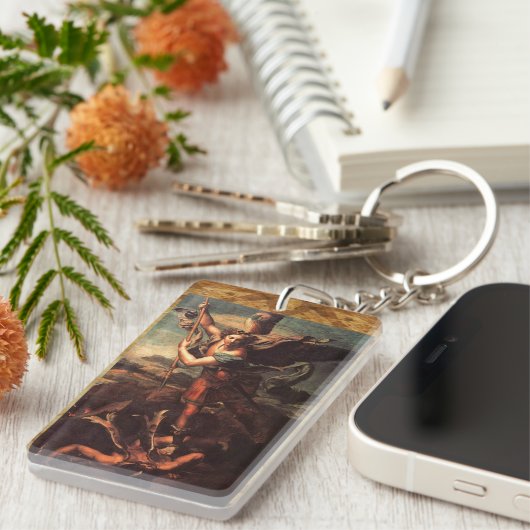 ST. MICHAEL VANGUISHING SATAN Gebet-Pergament Schlüsselanhänger (Vorderseite rechts)