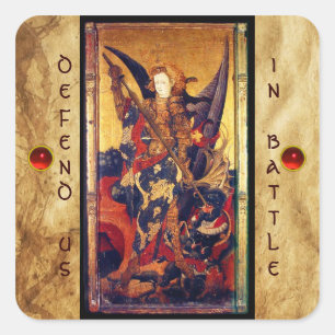 St. Michael Vanquishing Devil as Mittelalterlicher Quadratischer Aufkleber