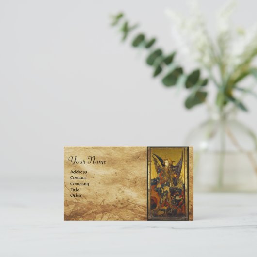 St. Michael Vanquishing Devil as Mittelalterlicher Visitenkarte (Stehend Vorderseite)