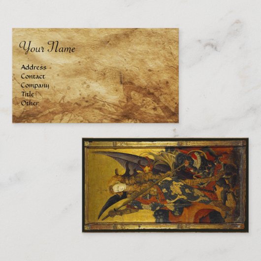St. Michael Vanquishing Devil as Mittelalterlicher Visitenkarte (Vorne/Hinten)
