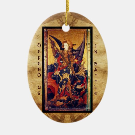 St. Michael Vanquishing Devil Gebet Keramik Ornament (Vorne)
