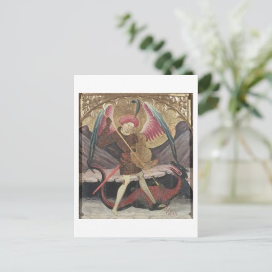 St Michael Vanquishing Evil, c.1480 (tempera on pa Postkarte (Stehend Vorderseite)