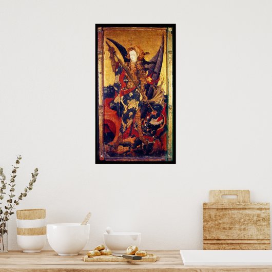 St. Michael Vanquising Devil as Mittelalterlicher  Poster (Küche)