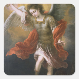 St Michael verbannt den Teufel zum Abgrund Quadratischer Aufkleber