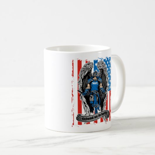St Michael verteidigen uns in der Kampf-Polizei Kaffeetasse (VorderseiteRechts)
