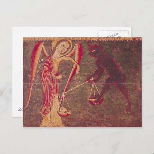 St. Michael Weighing Soule, aus einem Altarbild Postkarte (Vorne/Hinten)