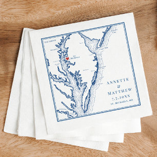 St. Michaels MD Map Elegant Navy Blue Wedding Serviette