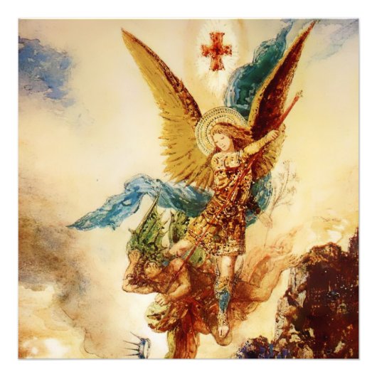 "St Micheal Vanquishing Satan" von Gustave Moreau Fotodruck (Vorne)