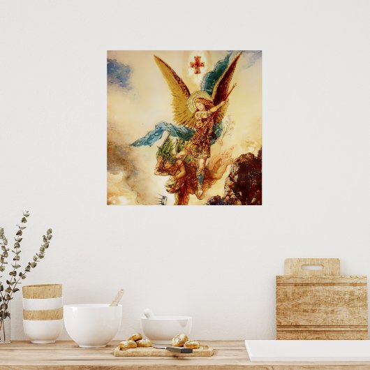"St Micheal Vanquishing Satan" von Gustave Moreau Poster (Küche)