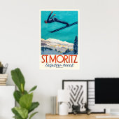 St. Moritz Engadin Schweiz Vintage-Skiplakat Poster (Heimbüro)
