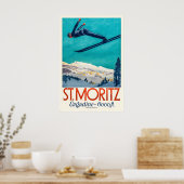 St. Moritz Engadin Schweiz Vintage-Skiplakat Poster (Küche)