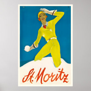 St Moritz Schweiz Vintage-Ski-Poster - gerahmt Poster