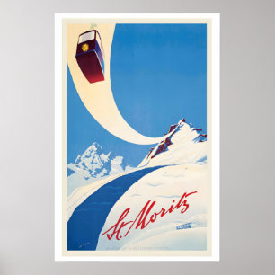 St. Moritz Schweiz Wintersport Vintage Ski Poster