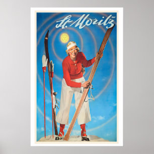 St. Moritz Schweiz Wintersport Vintage-Ski Poster