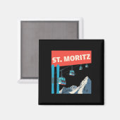 St. Moritz Skifahren - Retro St. Moritz Ski Magnet (Vorderseite/Rückseite)