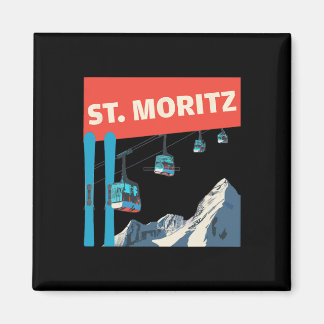 St. Moritz Skifahren - Retro St. Moritz Ski Magnet