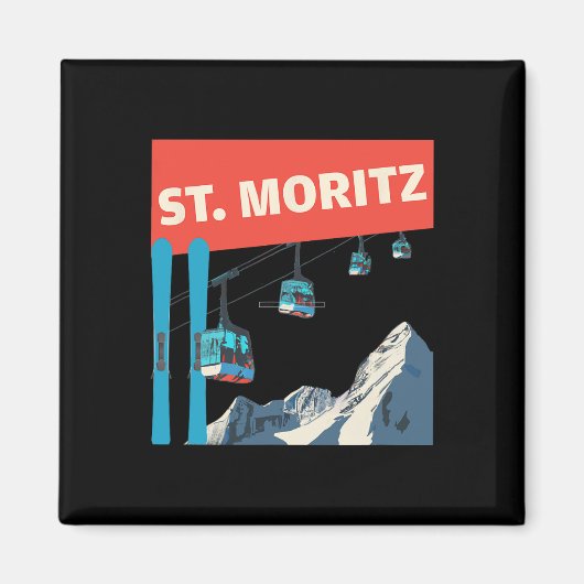 St. Moritz Skifahren - Retro St. Moritz Ski Magnet (Vorne)