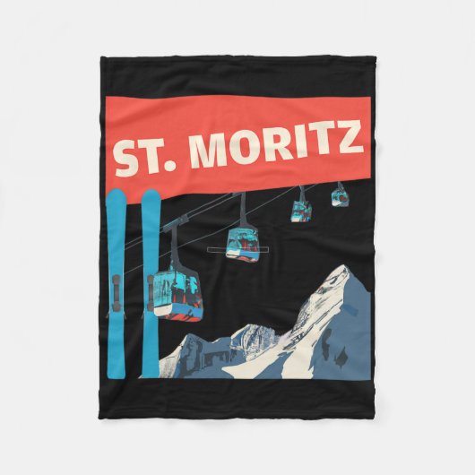 St. Moritz Skiing - Retro St. Moritz Ski  Fleecedecke (Vorderseite)