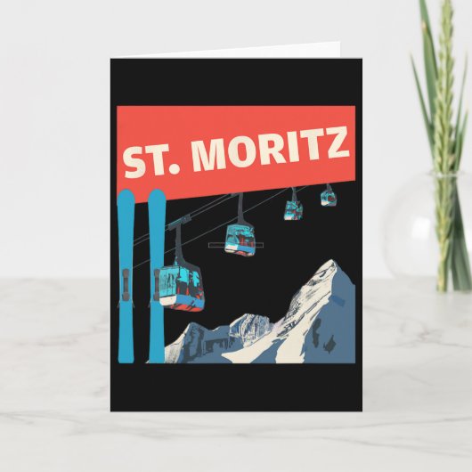 St. Moritz Skiing - Retro St. Moritz Ski  Karte (Vorderseite)